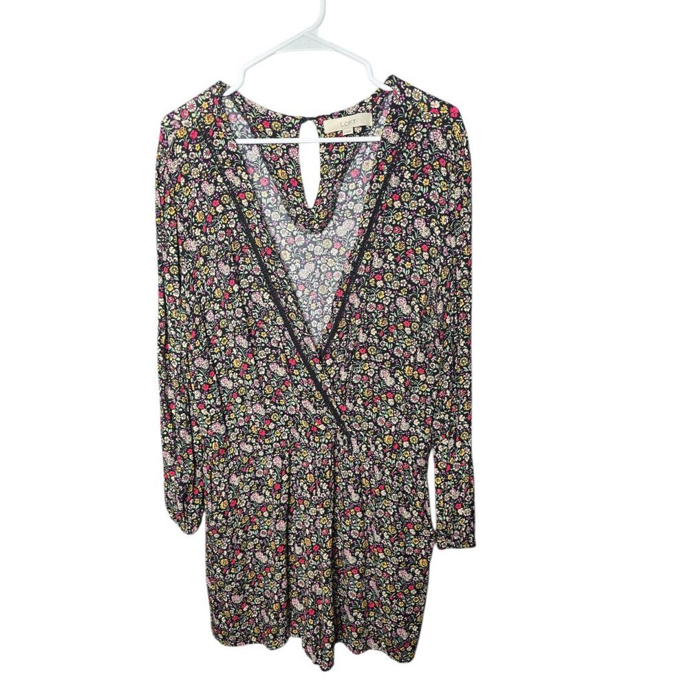 LOFT Floral v-neck Romper Large Botanical Cottagecore Spring - Picture 3 of 16